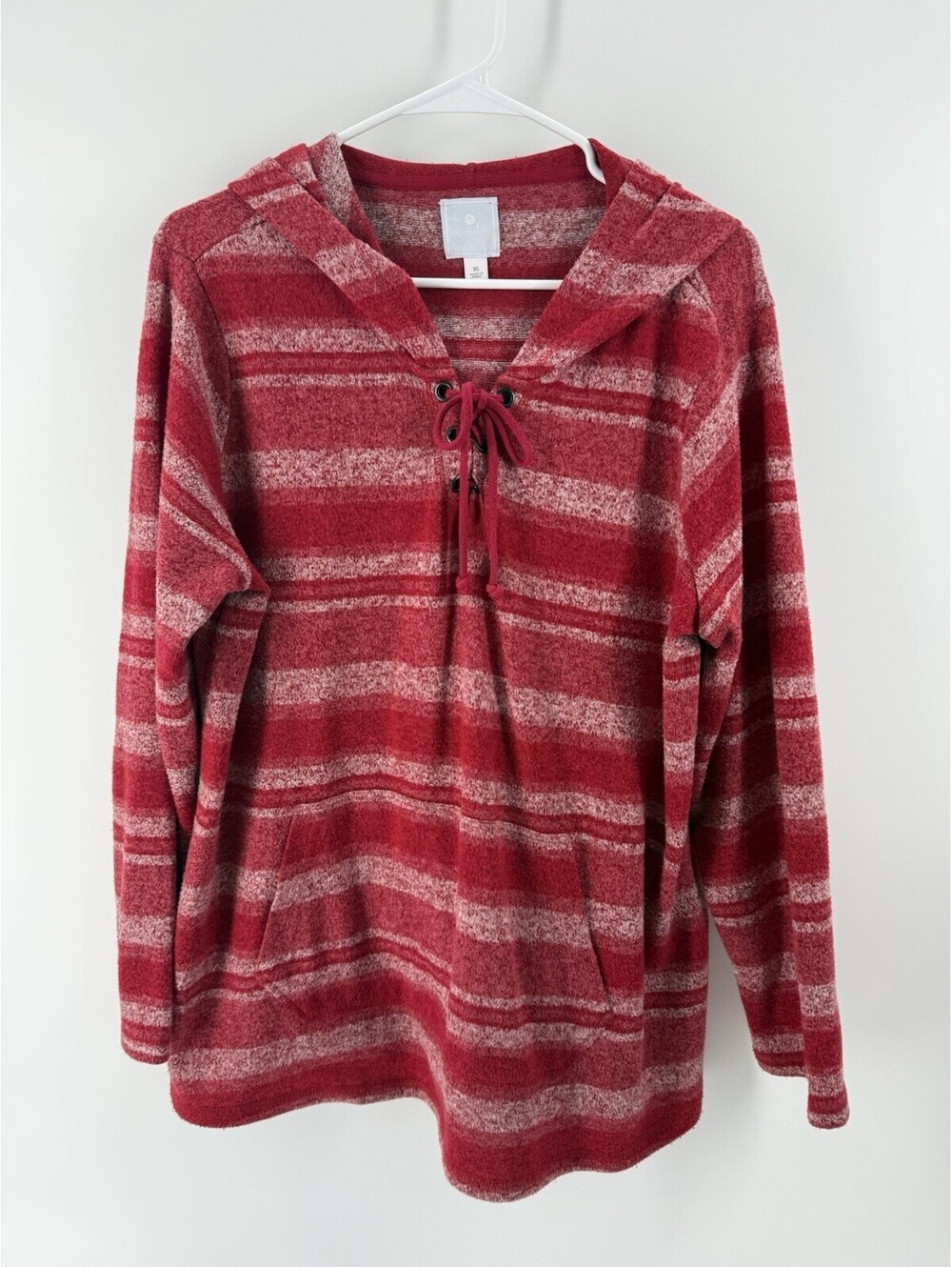 Sunday Sweatshirt Womens Extra Large Hoodie Sweater Red Striped Soft Long Sleeve